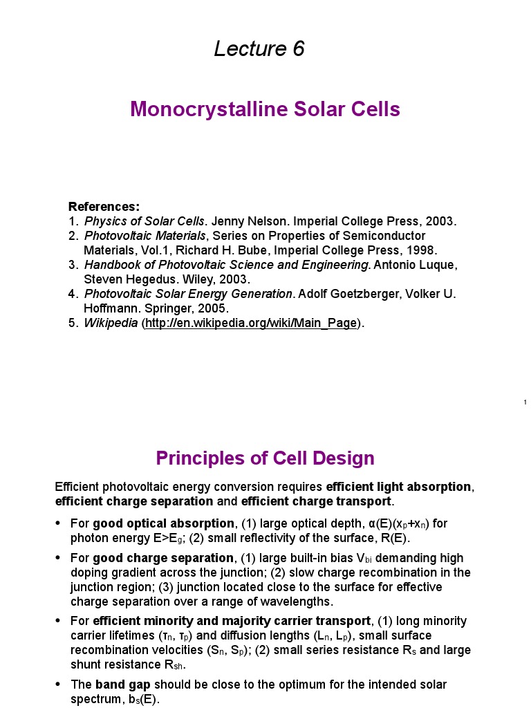 Monocrystalline Solar Cell Design Principles | PDF | Gallium Arsenide ...