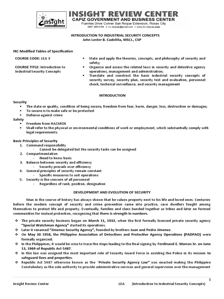 Dec 2022 Review Notes in Introduction To Industrial Security Concepts