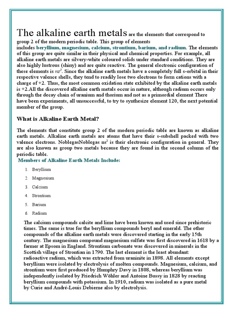 Alkaline Earth Metals and Their Uses Chemistry Project | PDF ...