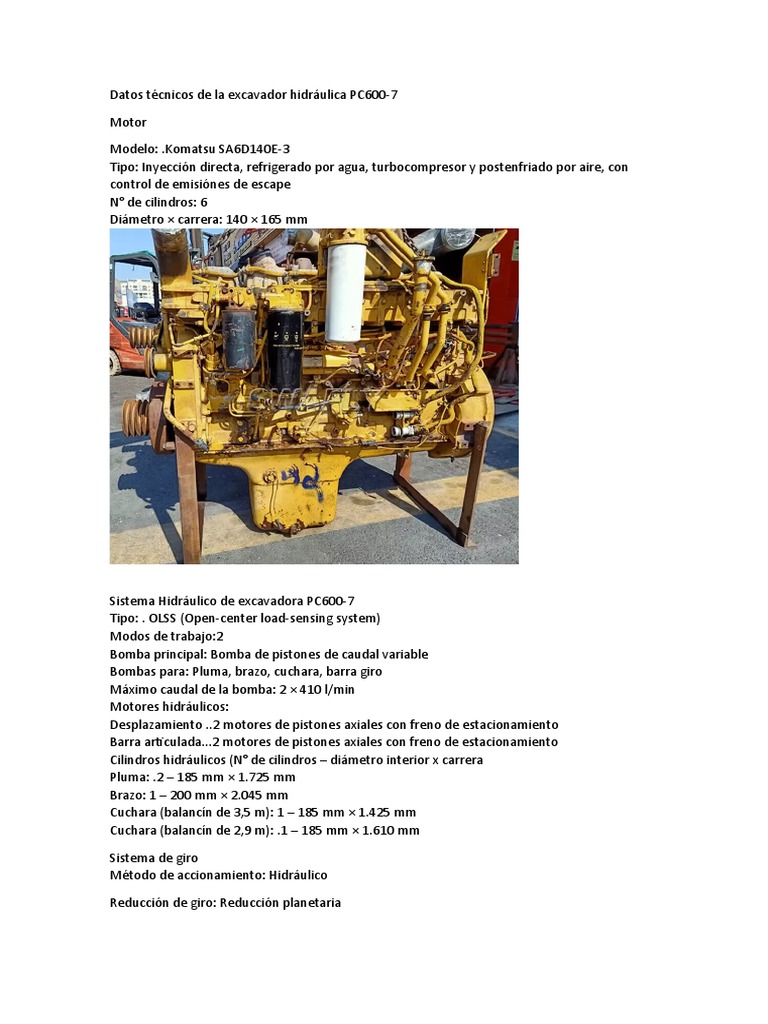 Sistema Hidráulico Excavadora PC600-7 | PDF
