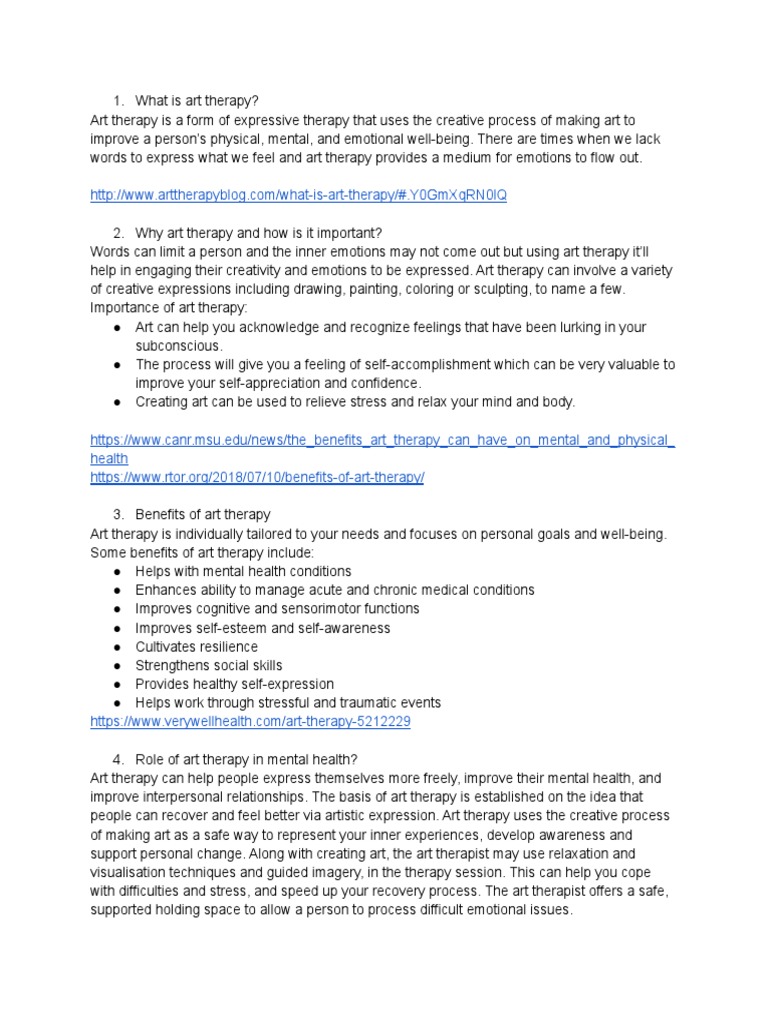 Art Therapy Questions1 PDF Art Therapy Psychotherapy