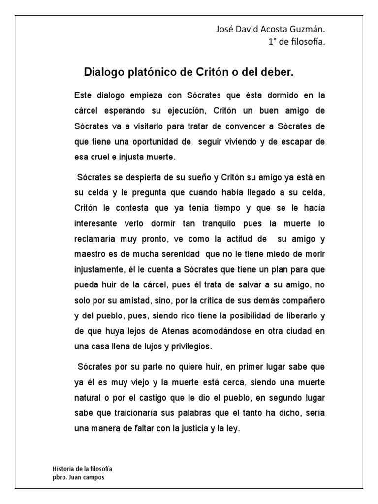 Diálogo de Critón y Sócrates: Justicia y Deber | PDF | Sócrates