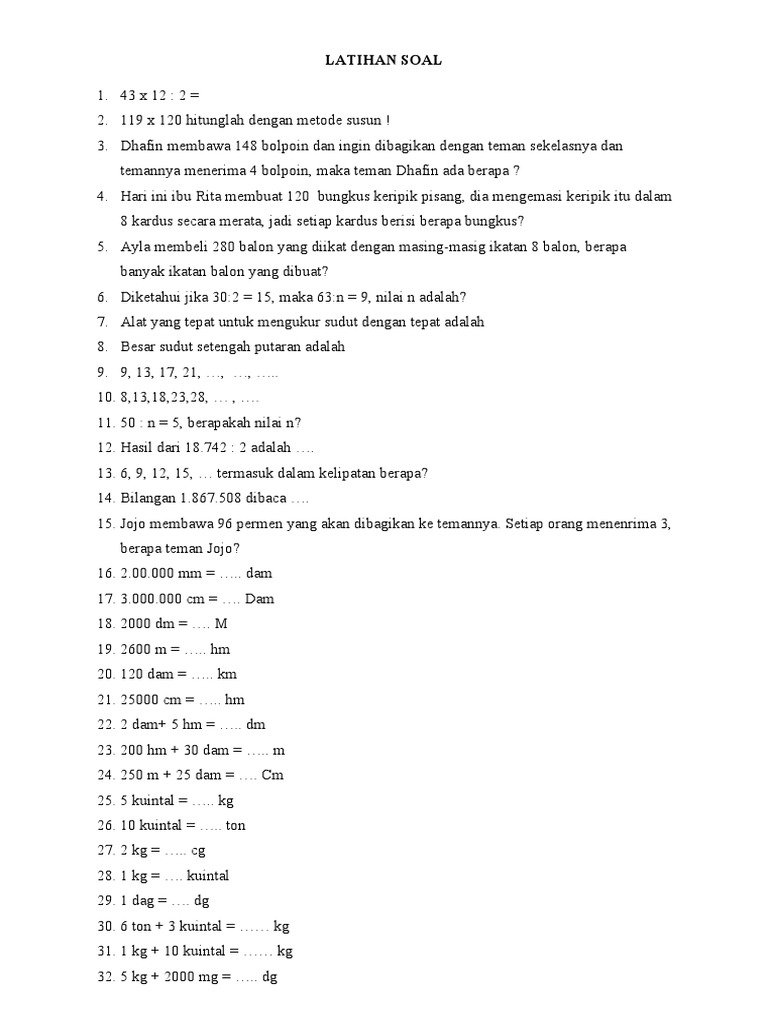 Latihan Soal Kelas 4 | PDF