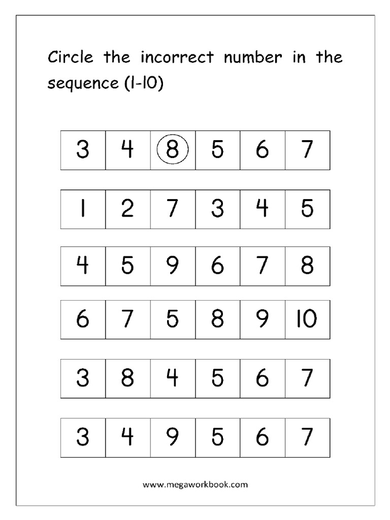 Circle the incorrect number in sequence 1 pdf