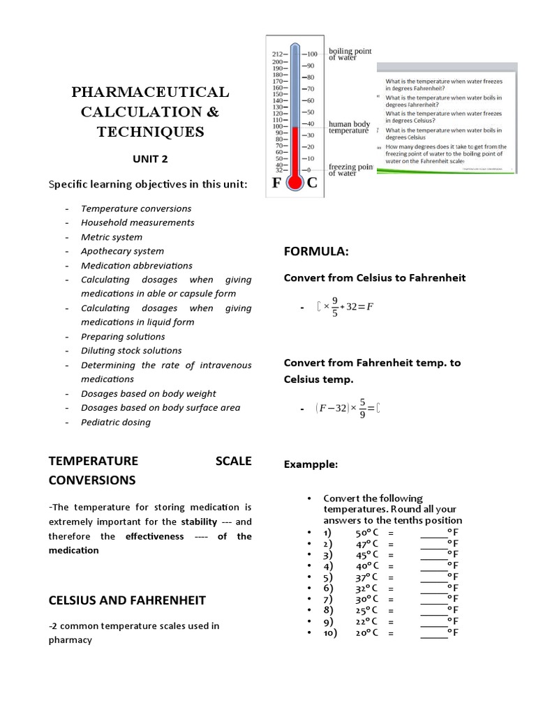 Temperature Conversions in Pharmacy | PDF | Medical Prescription | Dose ...