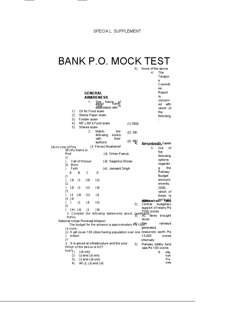 Bank PO Mock Test Paper 2023 | PDF | Rupee