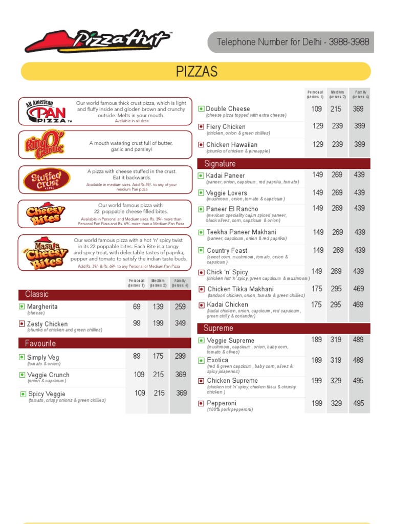 Pizza Hut Menu Card | PDF | Capsicum | Pizza