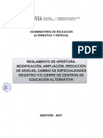 REGLAMENTO DE APERTURA, MODIFICACIÓN AMPLIACIÓN, REDUCCIÓN DE NIVELES, CAMBIO DE ESPECIALIDADES, REGISTRO Y/O CIERRE DE CEAs 2021