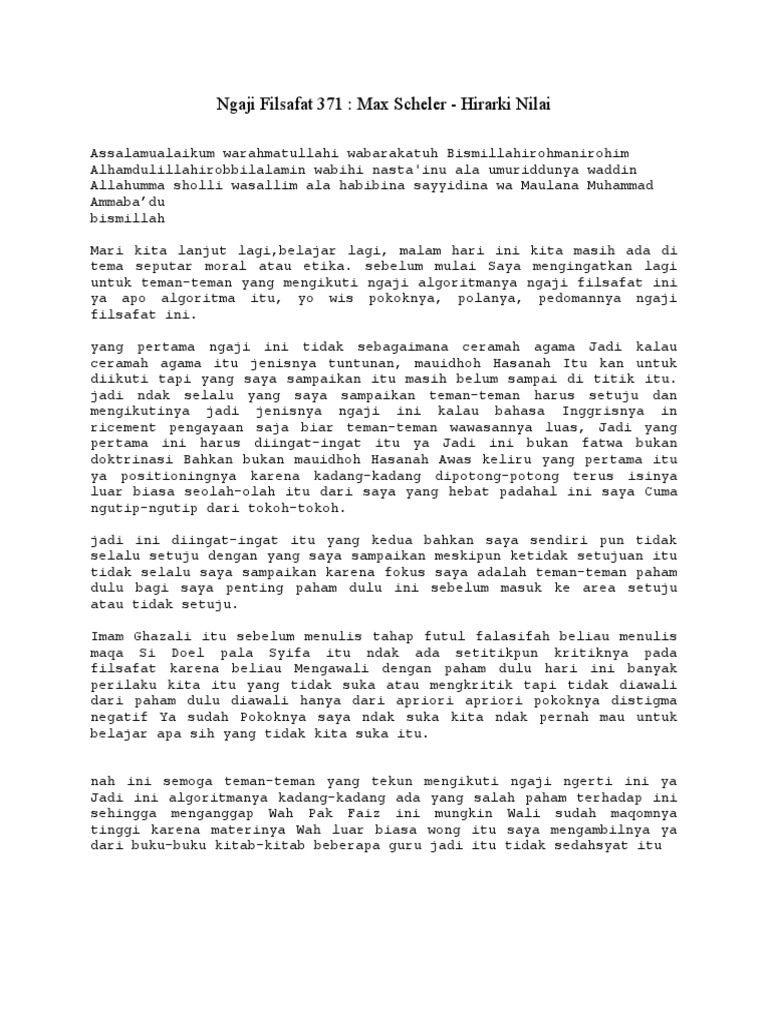 Max Scheler-Hirarki Nilai | PDF | Pengembangan Diri