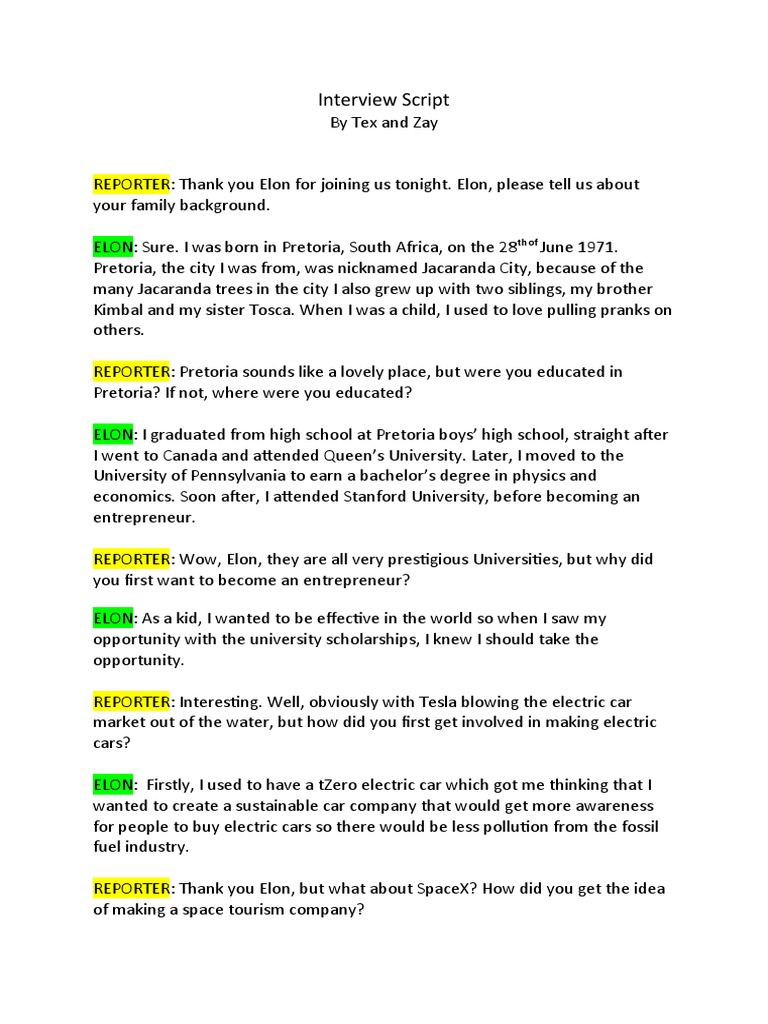 Elon Musk Interveiw Script | PDF | Elon Musk | Economies