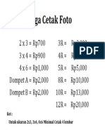 Price List Cetak Foto