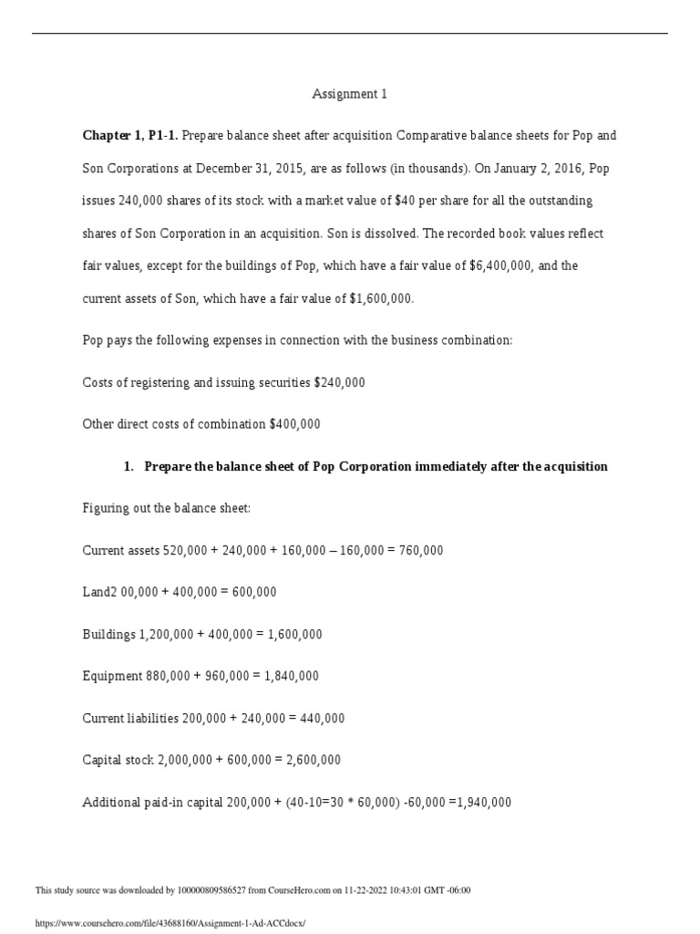 Assignment 1 Ad. ACC | PDF | Book Value | Corporations