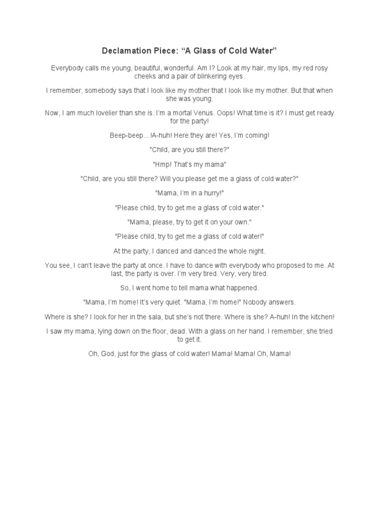 Emotional Declamation Pieces: Water & Captain | PDF | Cooking, Food ...