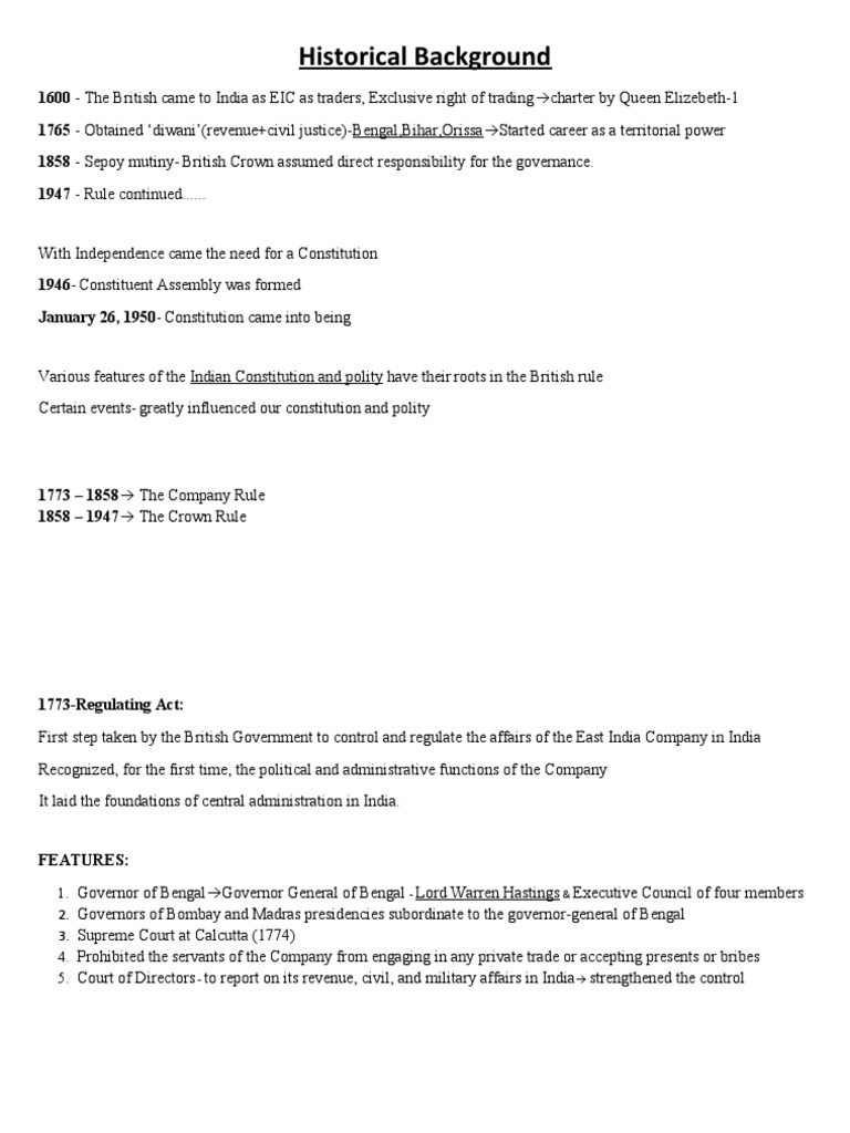 Historical Background Polity Notes PDF