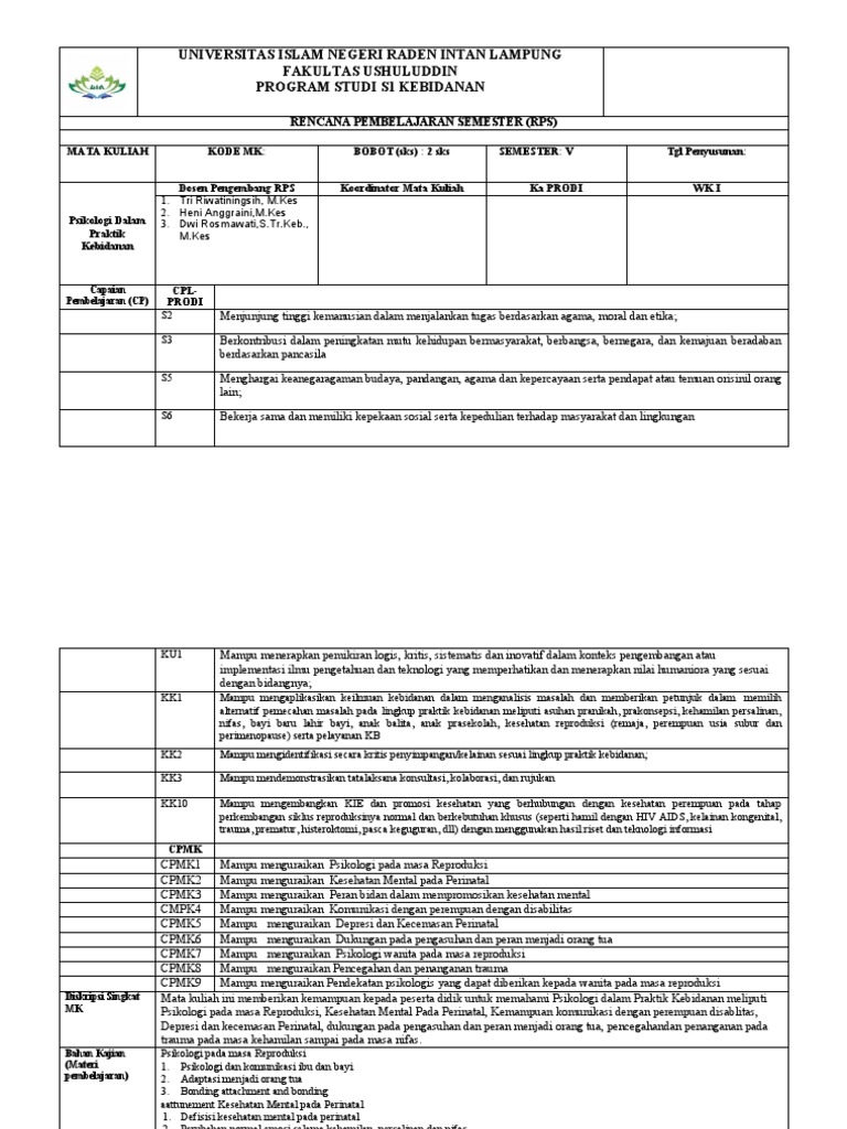RPS Psikologi Dalam Praktik Kebidanan | PDF