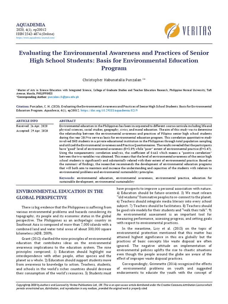 Evaluating The Environmental Awareness and Practices of Senior High ...