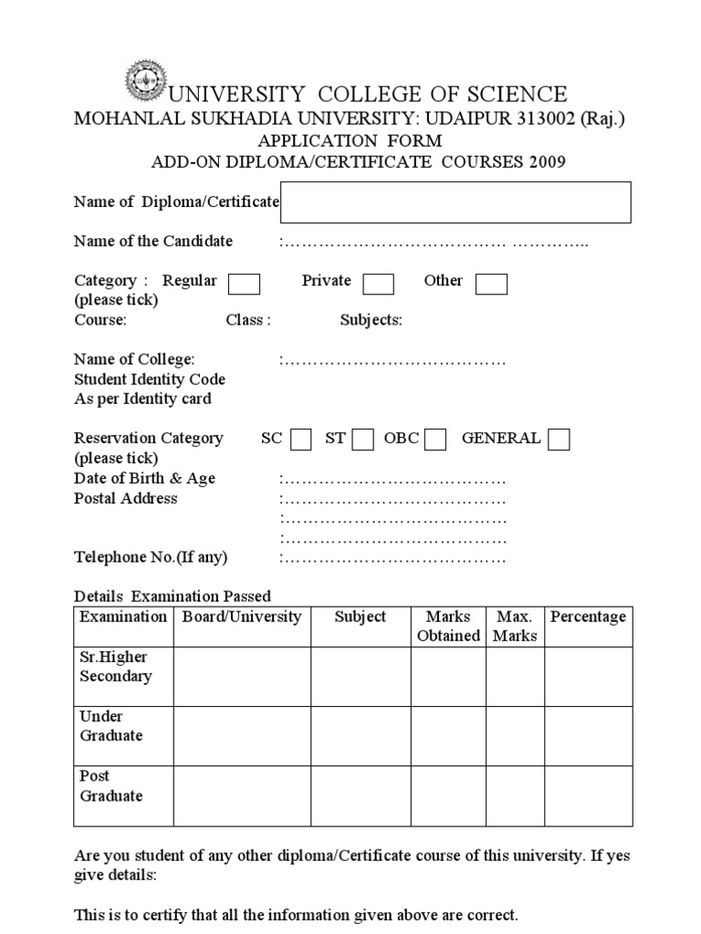 Add-On Diploma/Certificate Application Form | PDF