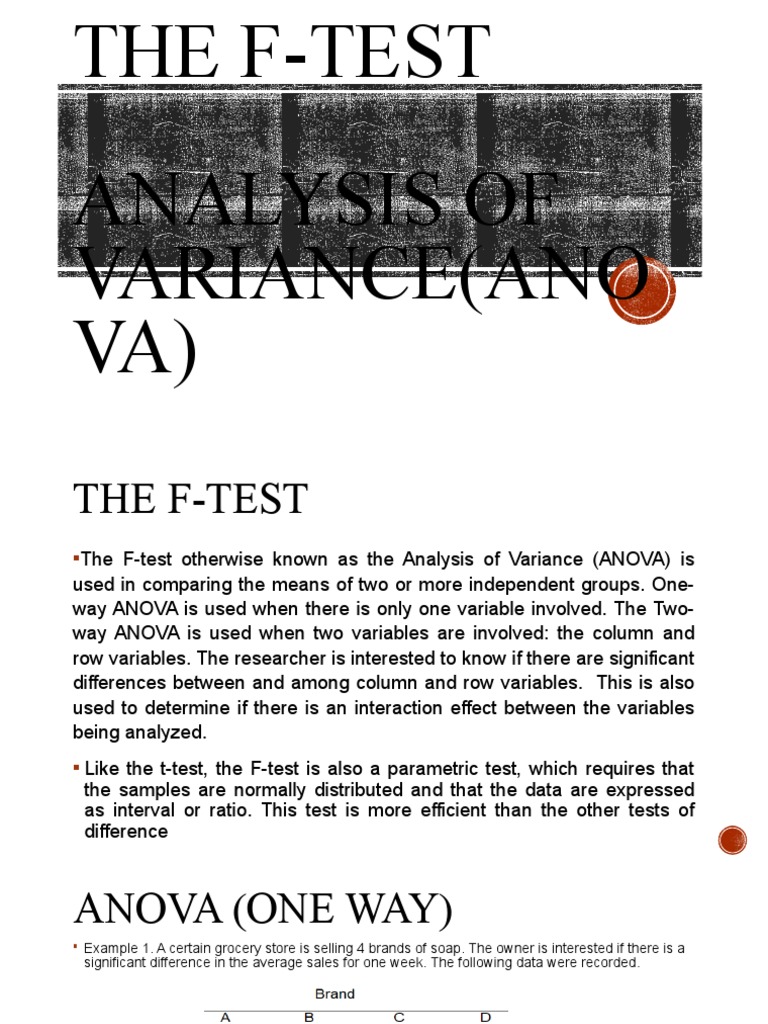 The F Test For Anova Comparing Means Of Independent Groups Pdf F