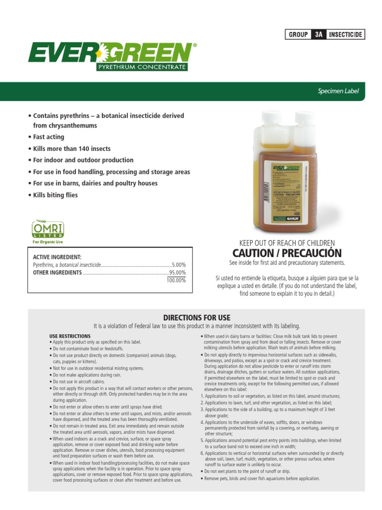EverGreen Pro Pyrethrum Concentrate Specimen Label PDF Insecticide