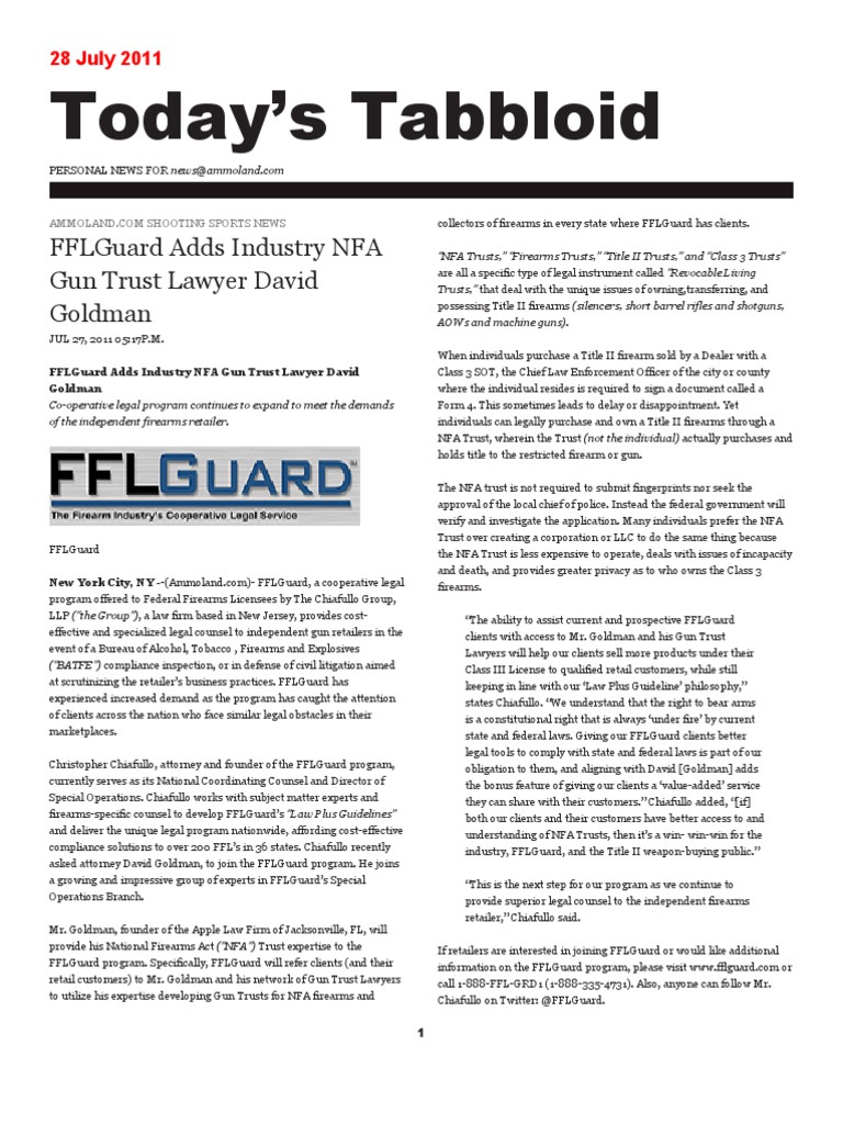 FFLGuard Welcomes NFA Lawyer David Goldman | PDF | Concealed Carry ...
