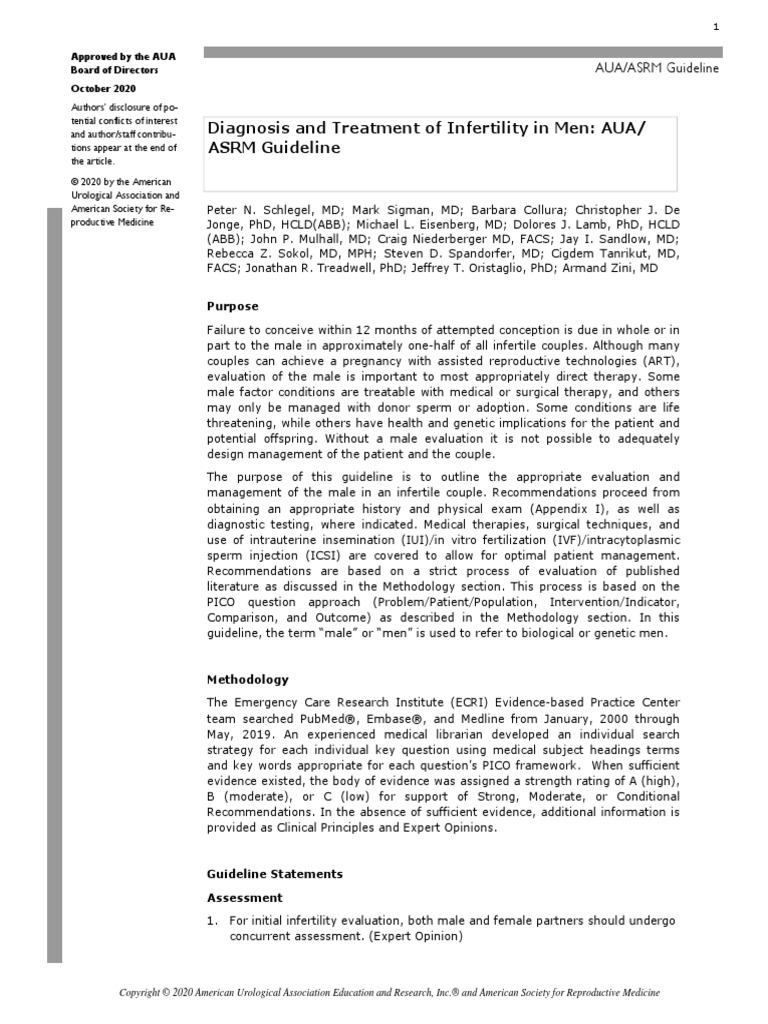 Diagnosis and Treatment of Infertility in Men Aua Asrm, PDF, Infertility