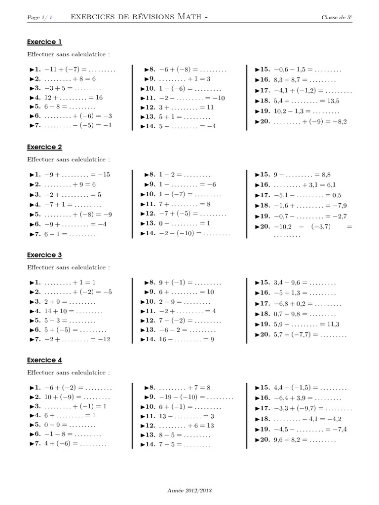 Exercices Créés Par Pyromaths, Un Logiciel Libre en Python Sous Licence ...