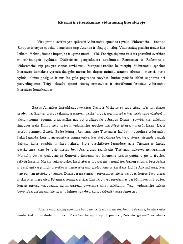 Riteriai Ir Riteriskumas Viduramziu Literaturoje | PDF