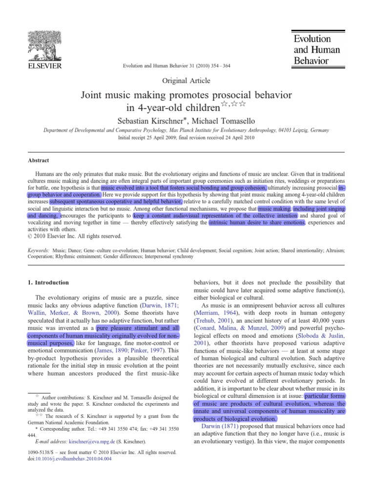 11.kirschner Tomasello 2010 Joint Music Making Promotes Prosocial ...