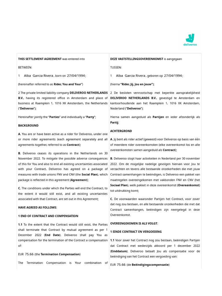 + Deliveroo Netherlands B.V. Contract | PDF
