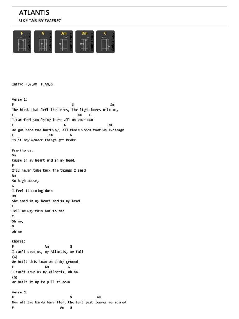 Atlantis by Seafret Ukulele PDF Song Structure Song Forms