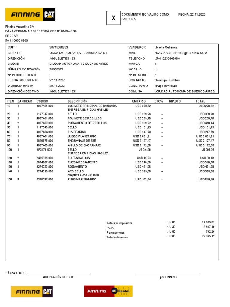 Presupuesto Finning Repuesto para La Retropala 416 e 21 Items | PDF ...