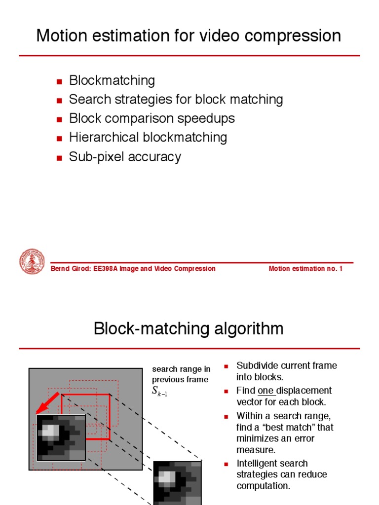 Motion Estimation For Video Compression | PDF | Multidimensional Signal ...