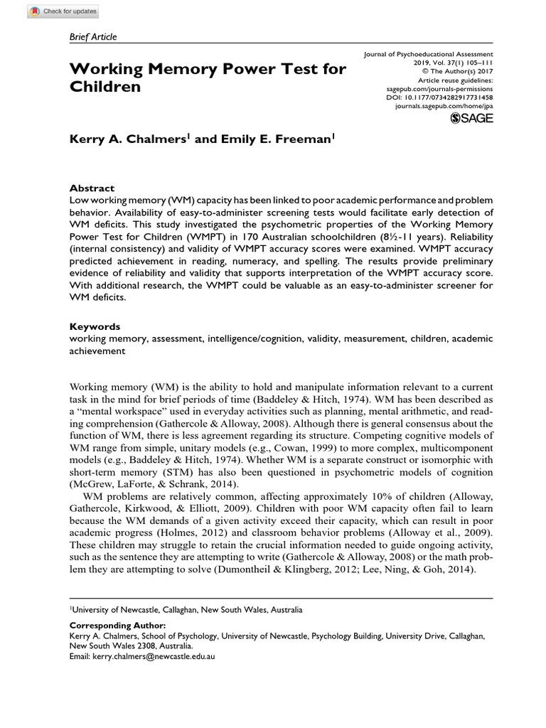 Working memory power test for download free pdf effect size