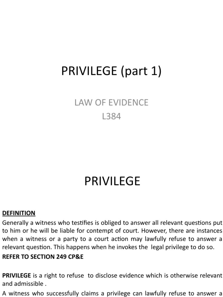 Privilege Part 1 PDF Self Incrimination Fifth Amendment To The United States Constitution