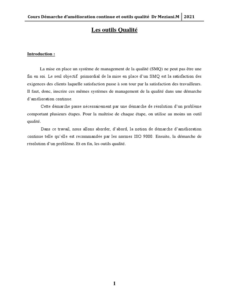 Amélioration Continue et Outils Qualité | PDF | Management de la ...