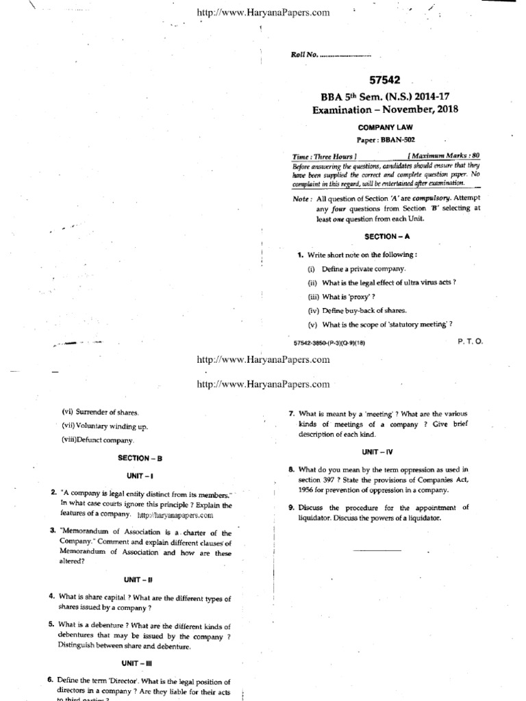 Bba 5 Sem Company Law 57542 Nov 2018 | PDF