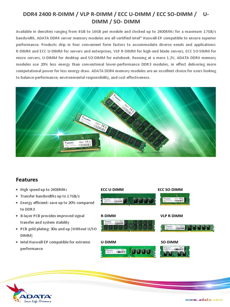 ADATA AD4S2400316G17 (1 Modulo de 16GB) | PDF | Computer Architecture ...