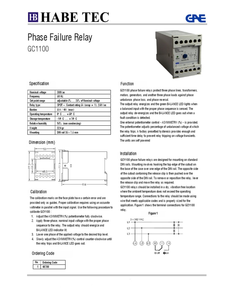 GC1100 Phase Failure Relay Overview | PDF | Relay | Electrical Equipment