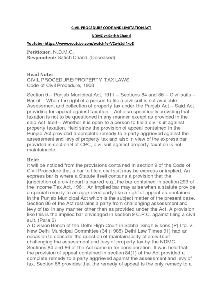 Civil Procedure Code and Limitation Act (Case Study) PDF Lawsuit Judgment (Law)