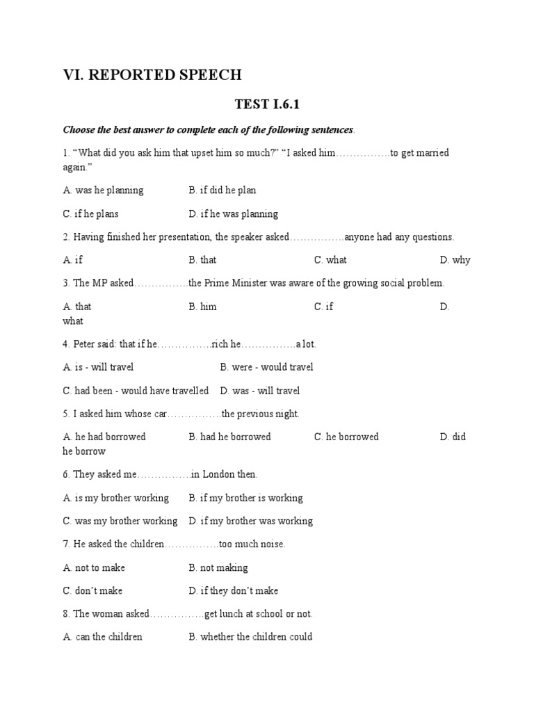 Reported Speech - MCQ | PDF