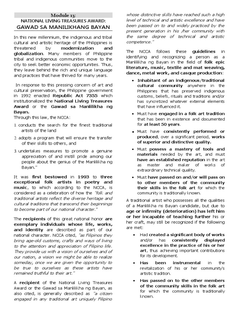 Module 13 National Living Treasures Award PDF