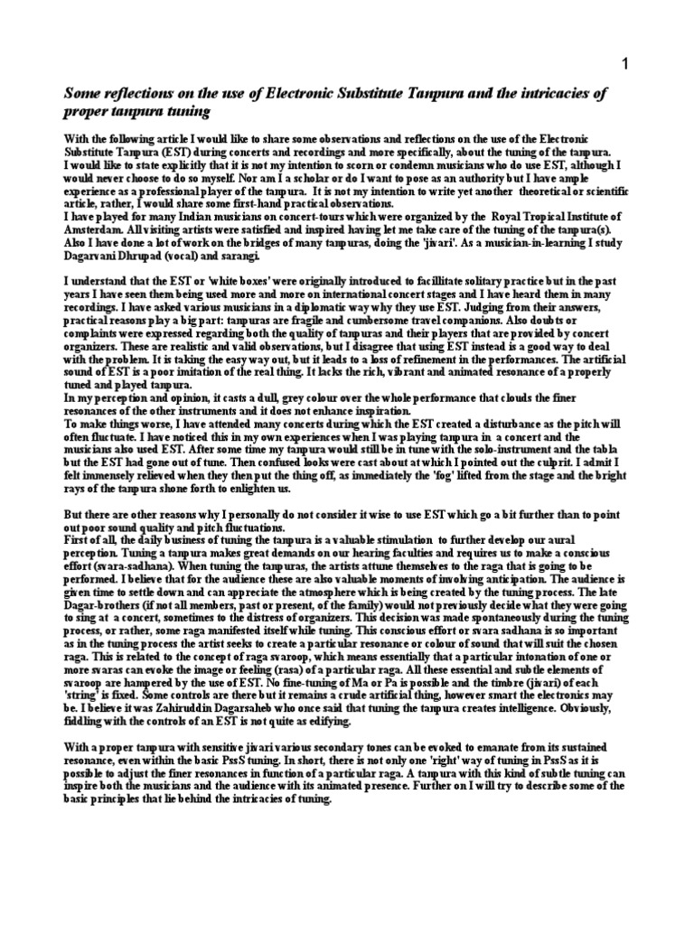 Some Reflections On The Use of Electronic Substitute Tanpura and The