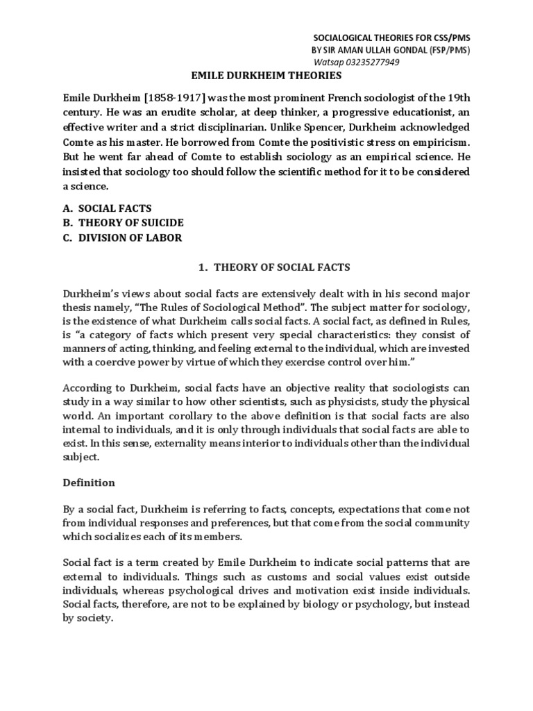Durkheim's Theories of Social Facts | PDF | Émile Durkheim | Sociology
