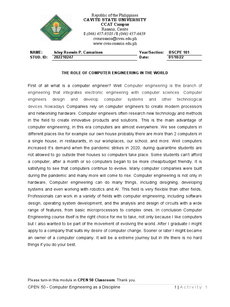 CPEN 50 Activity 1 | PDF | Computers | Technology & Engineering