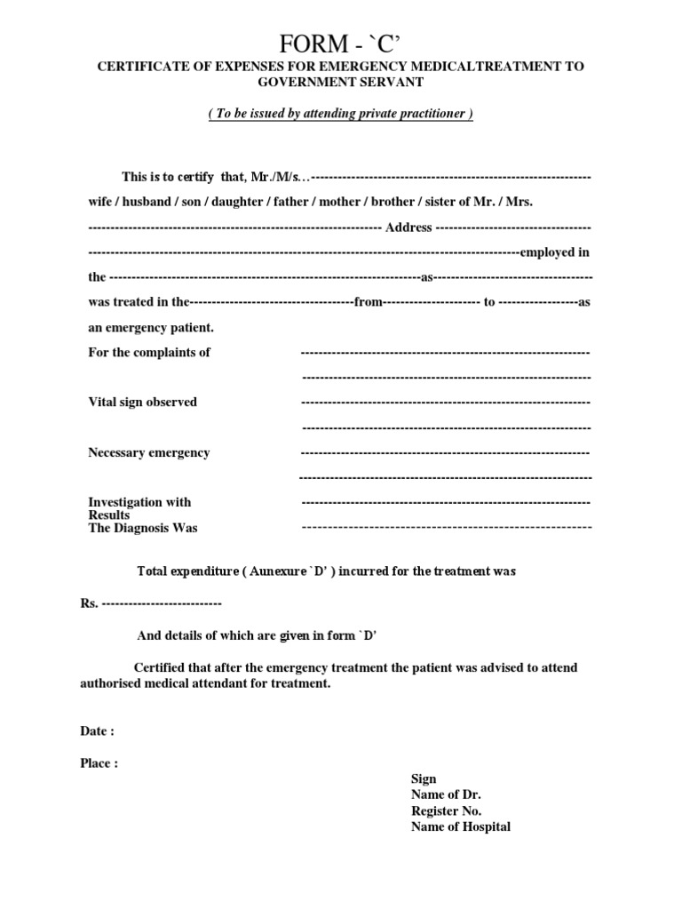 Emergency Medical Treatment Certificate | PDF