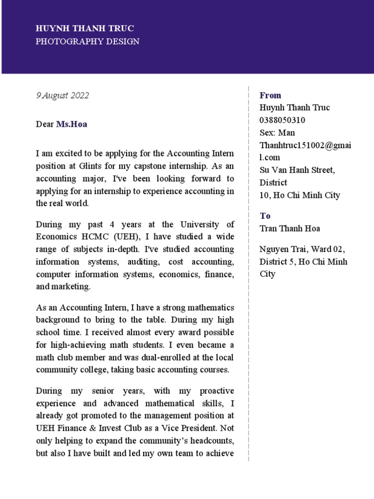 Mẫu cover letter cho sinh viên, thực tập sinh | PDF