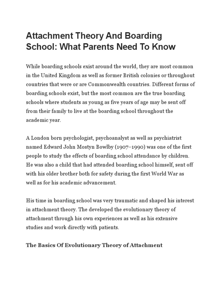 Attachment Theory And Boarding Schools: What Parents Should Know | PDF ...