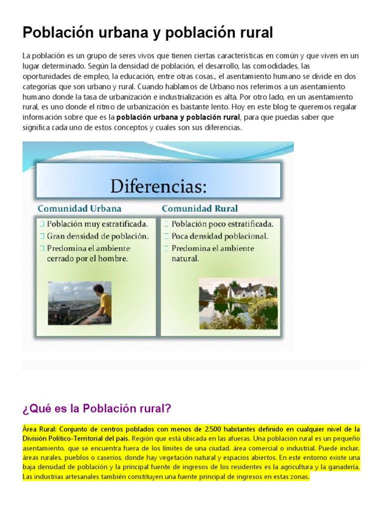 Diferencias entre Población Urbana y Rural | PDF | Área rural | Ciudad