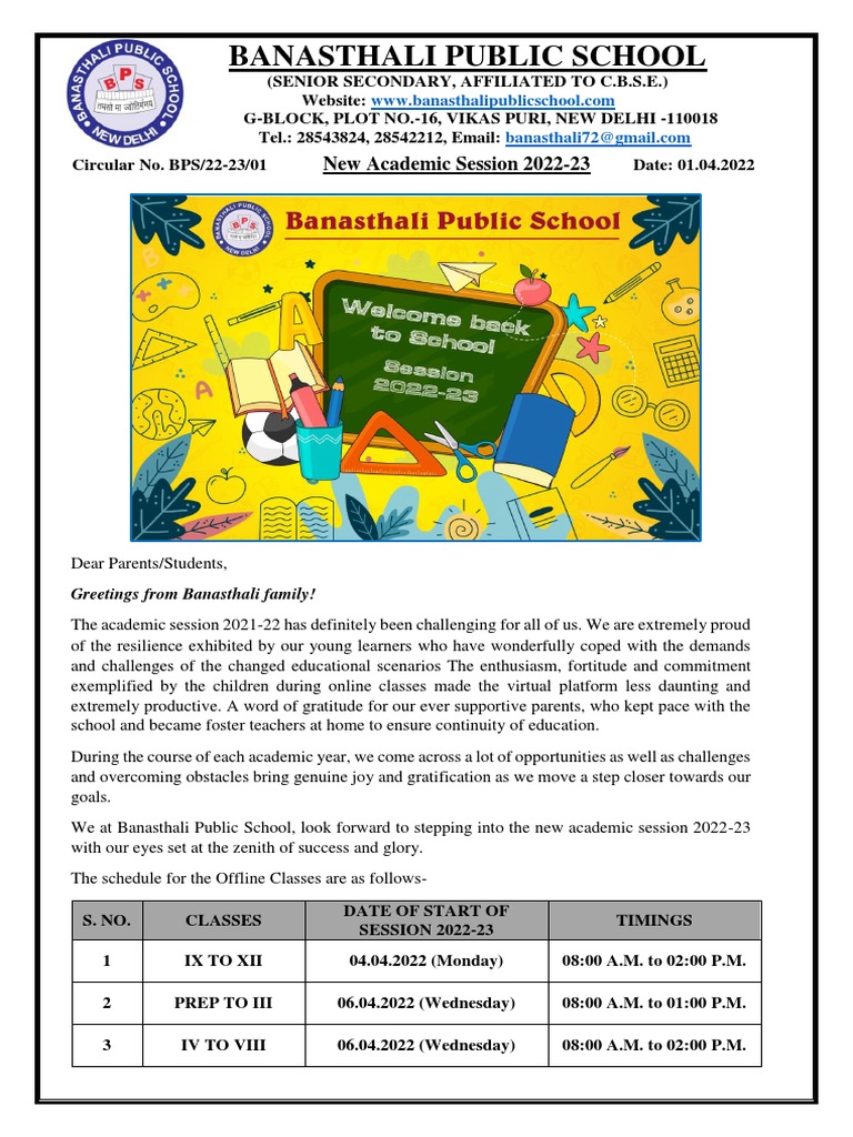 BPS 202223 01 Beginning of New Academic Session202223 PDF
