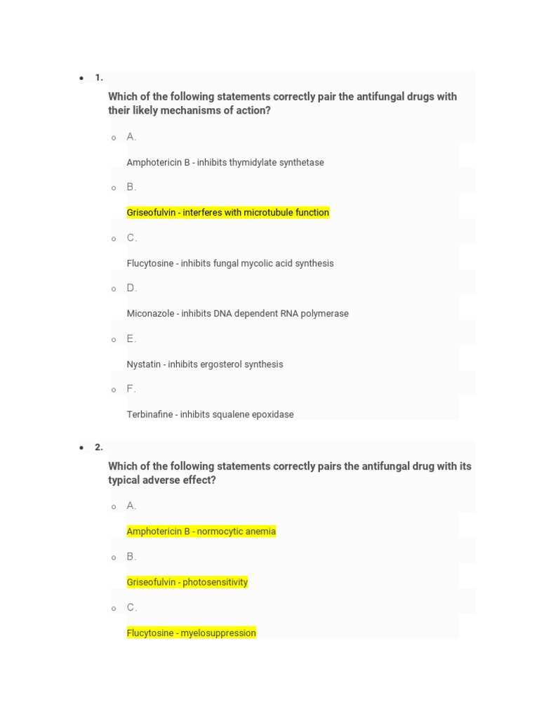 Pharmacology Nursing Questions Antifungal PDF Candidiasis Immunology